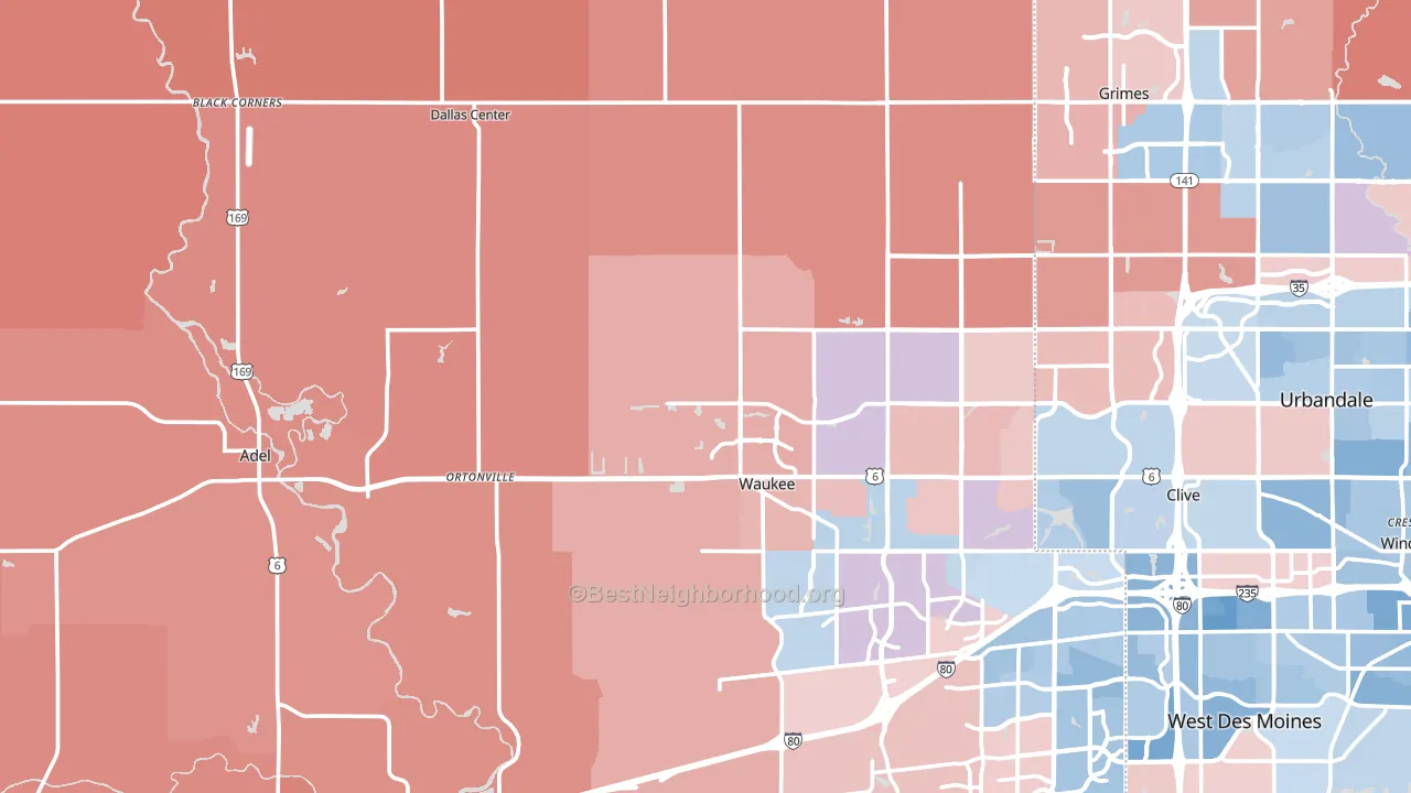 Dallas County, IA block-group political-lean map