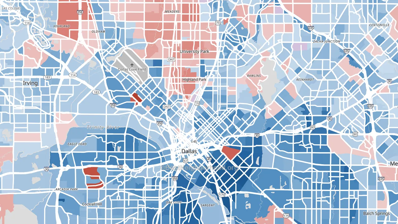 Dallas County, TX block-group political-lean map