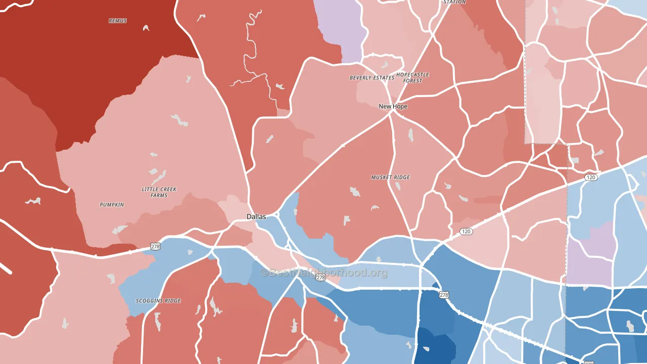 Dallas, GA block-group political-lean map