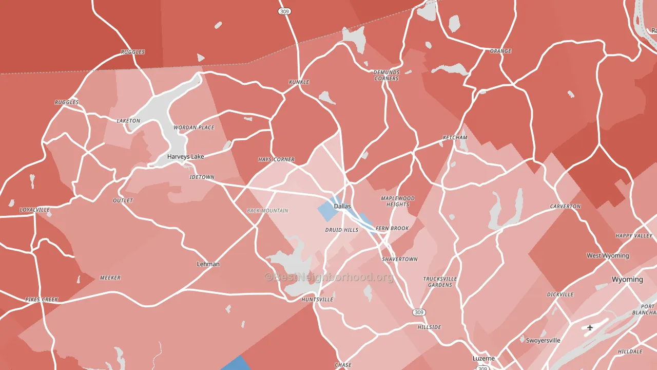 Dallas, PA block-group political-lean map