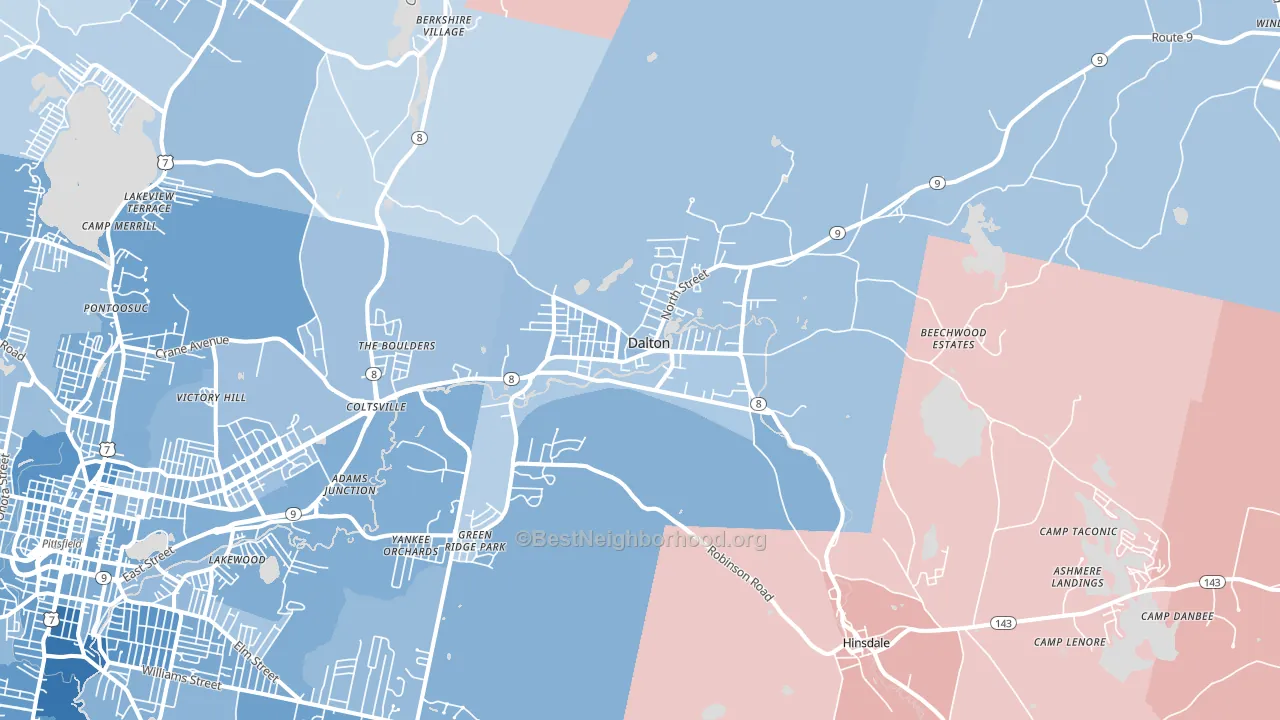 Dalton, MA block-group political-lean map