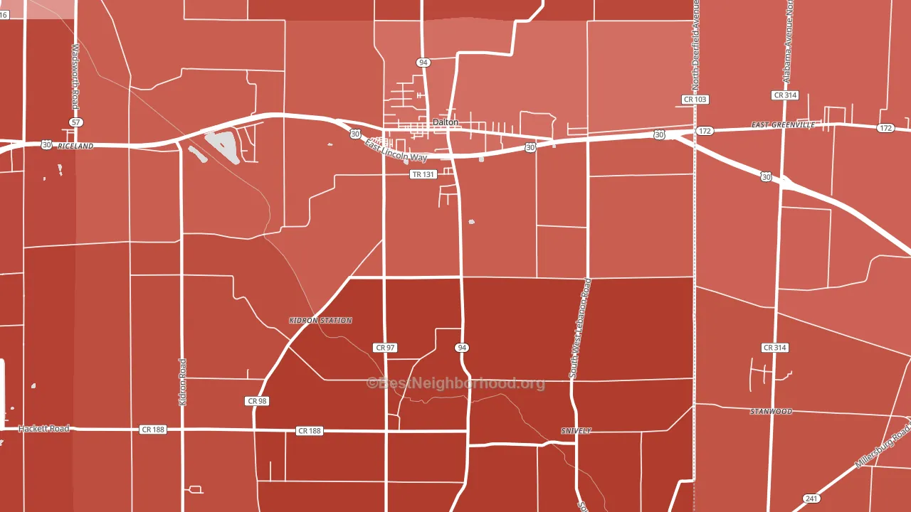 Dalton, OH block-group political-lean map