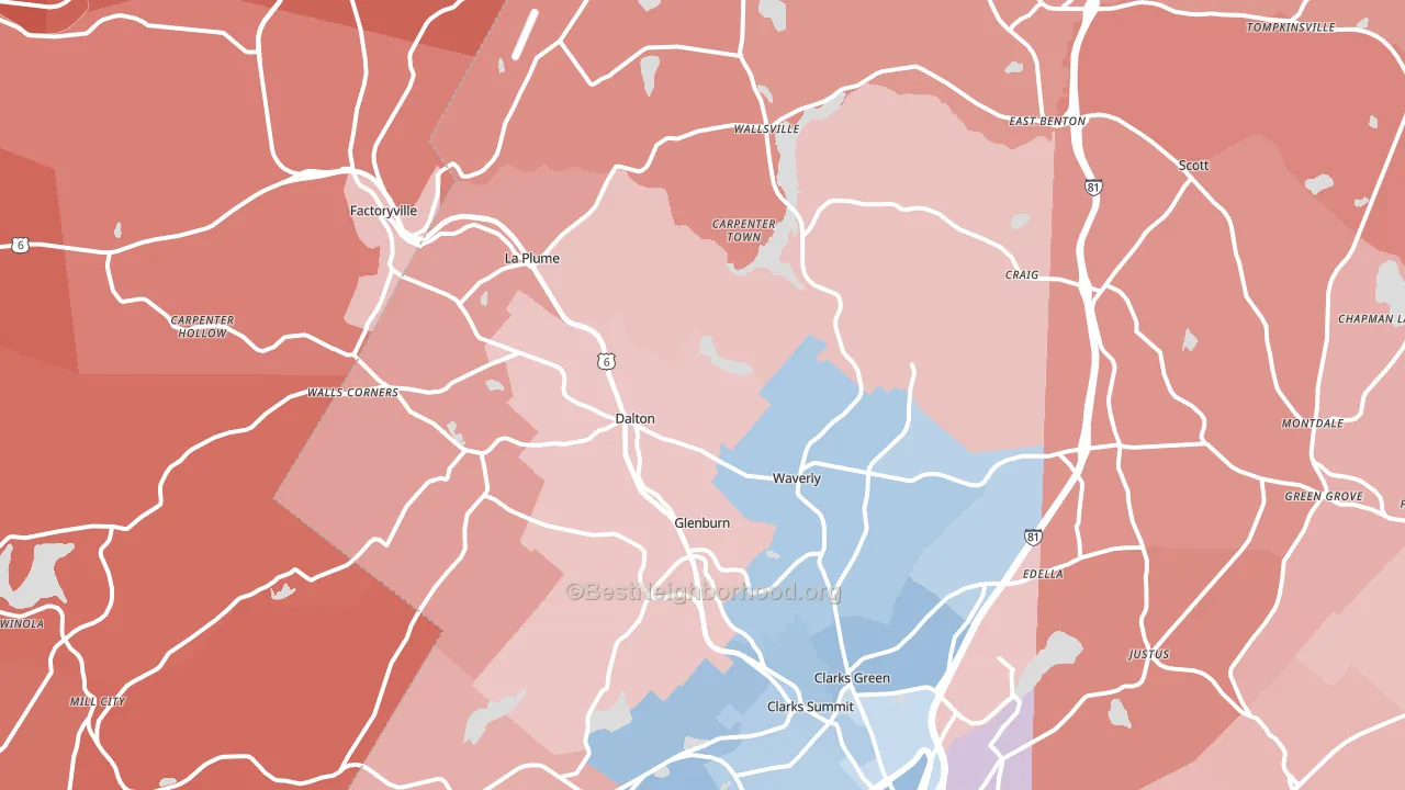 Dalton, PA block-group political-lean map