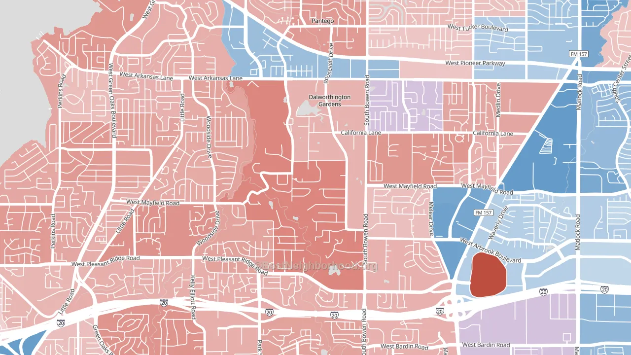 Dalworthington Gardens, TX block-group political-lean map