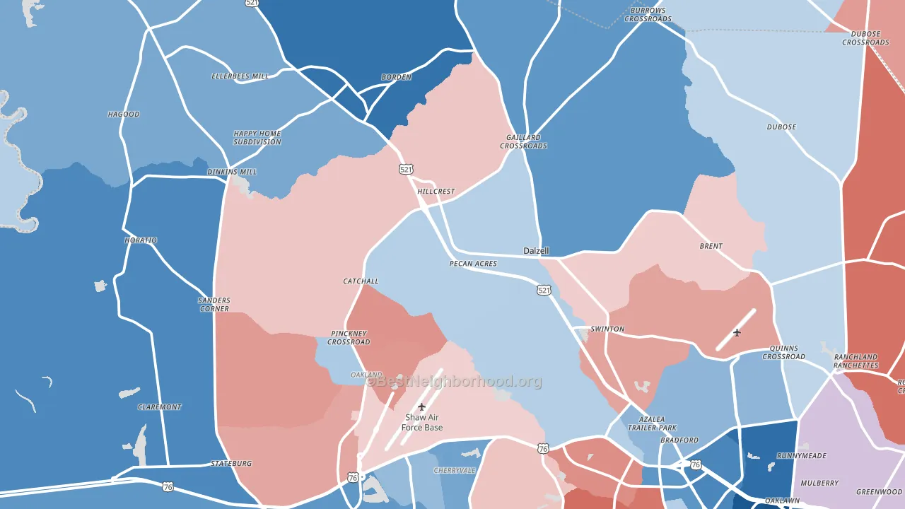 Dalzell, SC block-group political-lean map