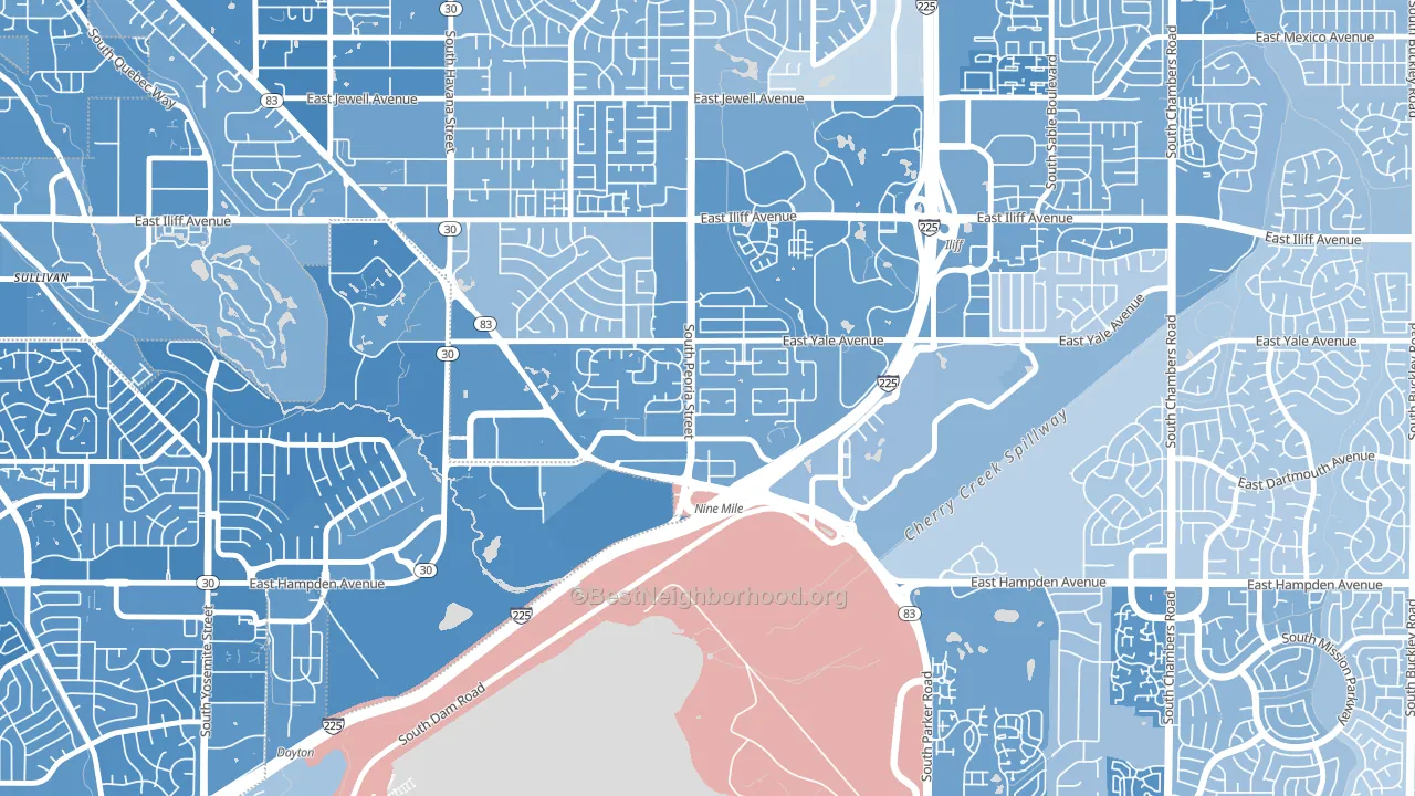 Dam East-West, Aurora, CO block-group political-lean map