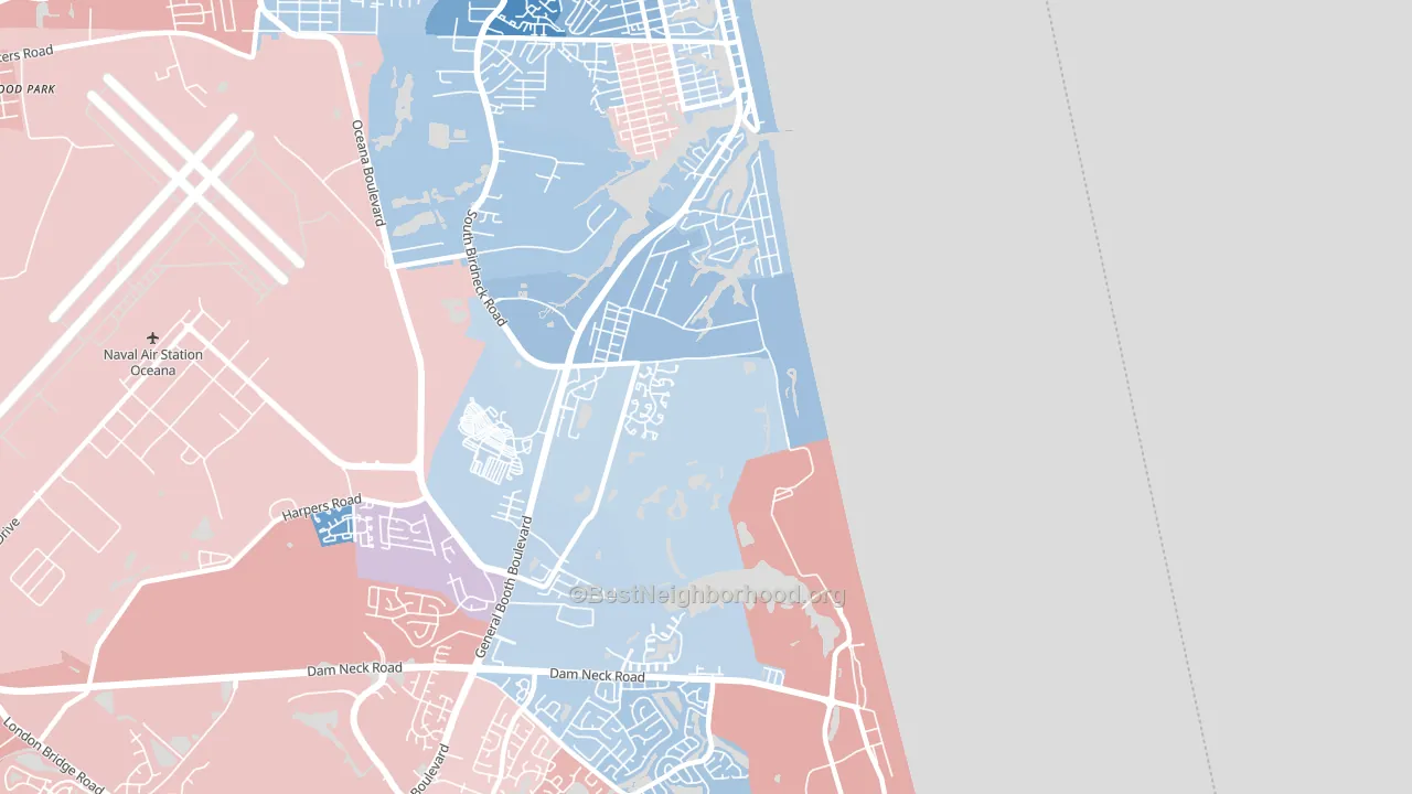Dam Neck Naval Air Station, Virginia Beach, VA block-group political-lean map