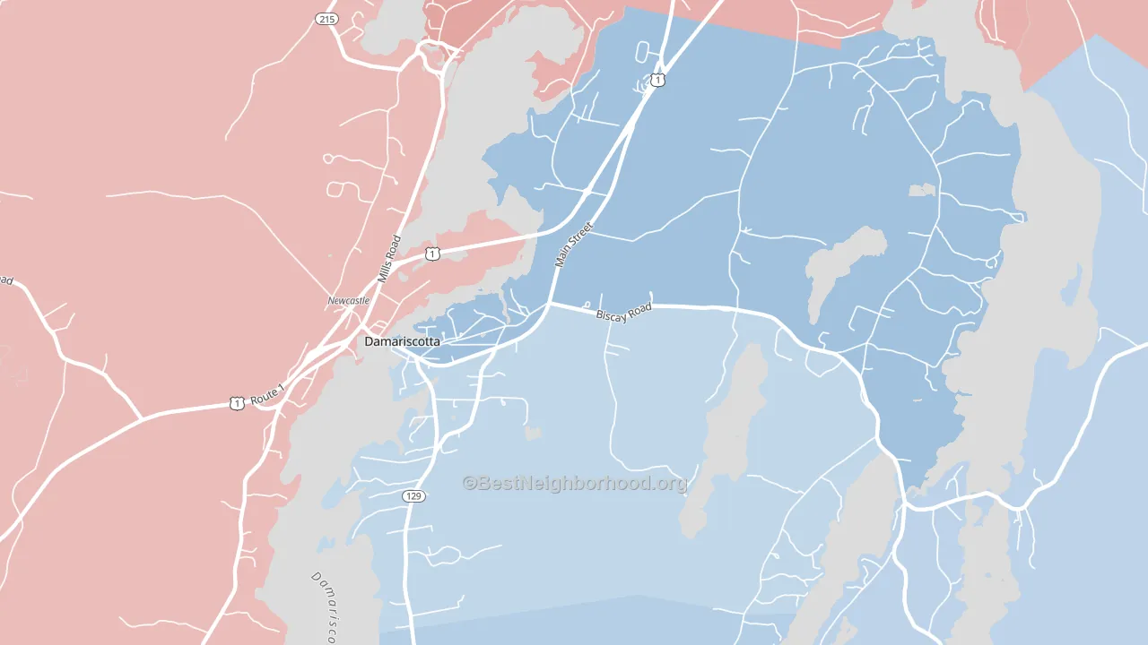 Damariscotta, ME block-group political-lean map