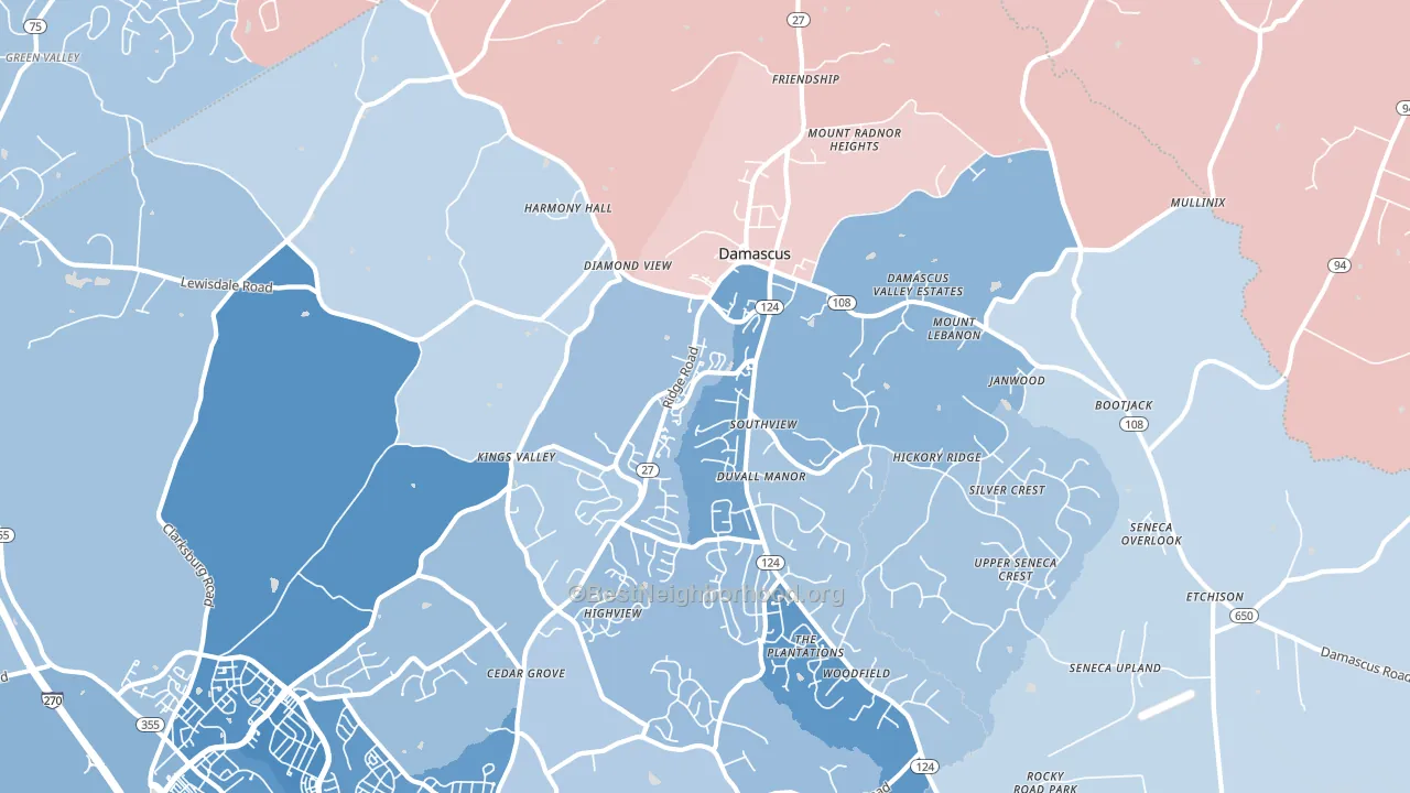 Damascus, MD block-group political-lean map