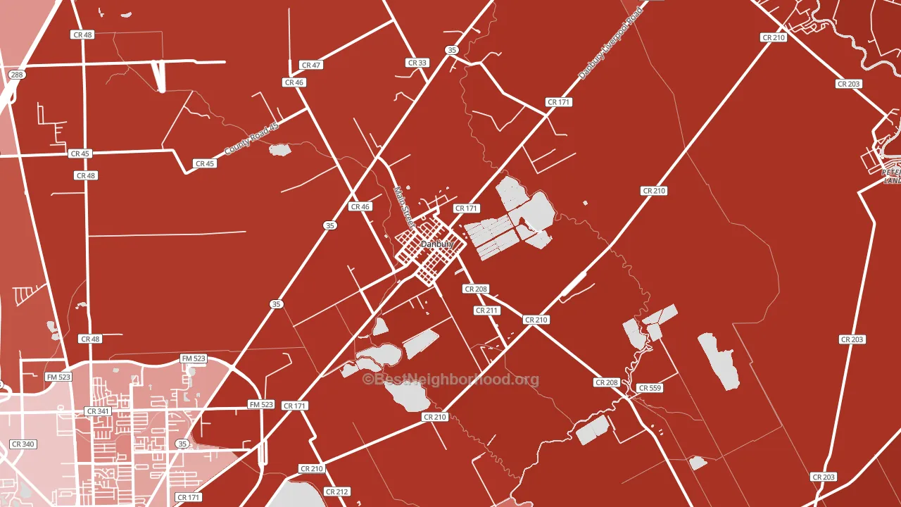 Danbury, TX block-group political-lean map