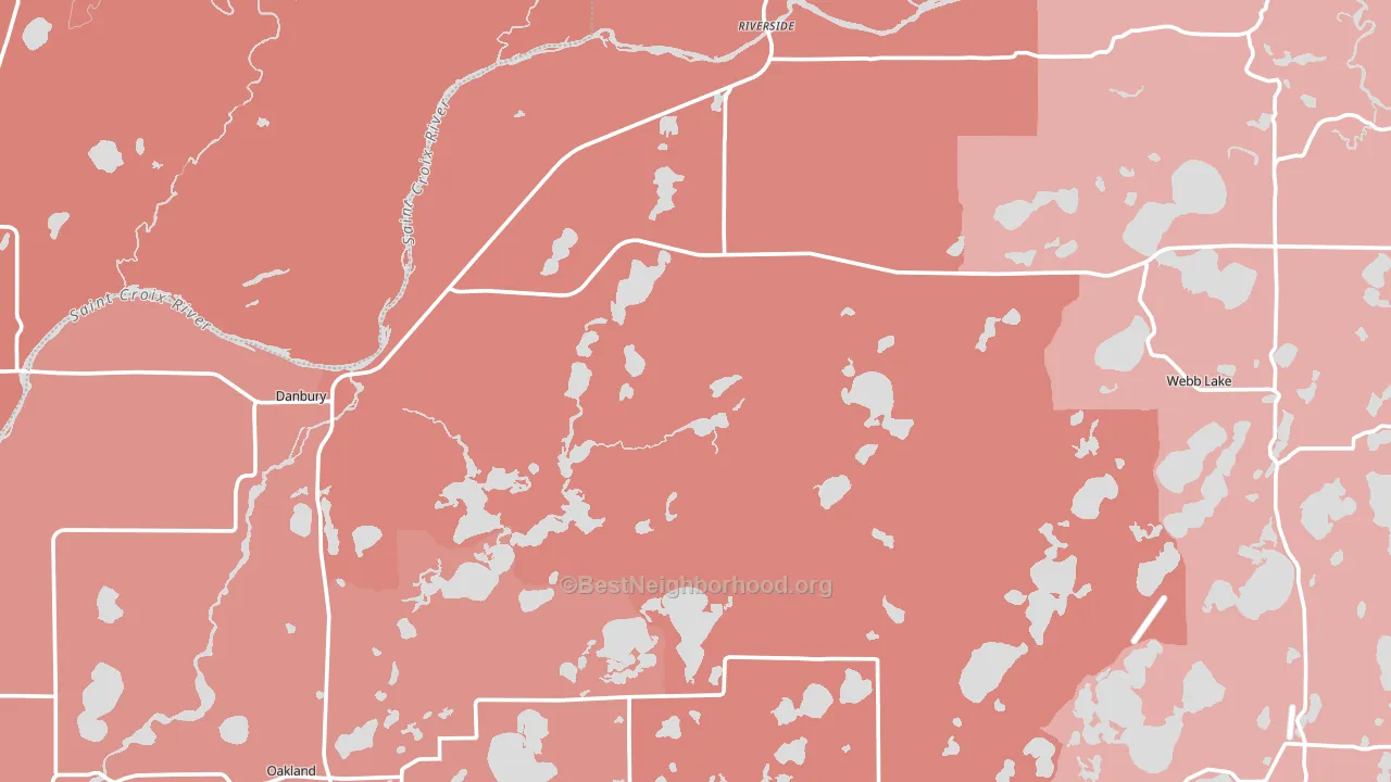 Danbury, WI block-group political-lean map