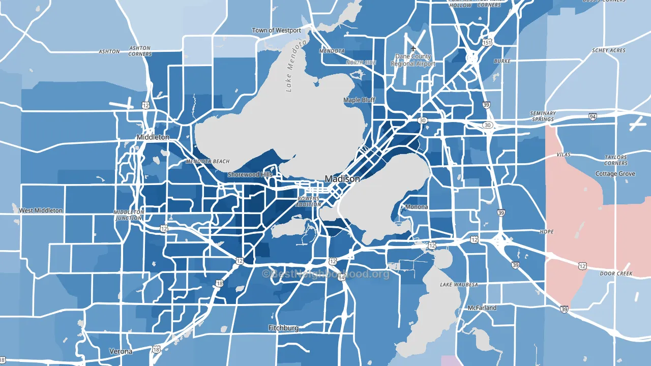 Dane County, WI block-group political-lean map