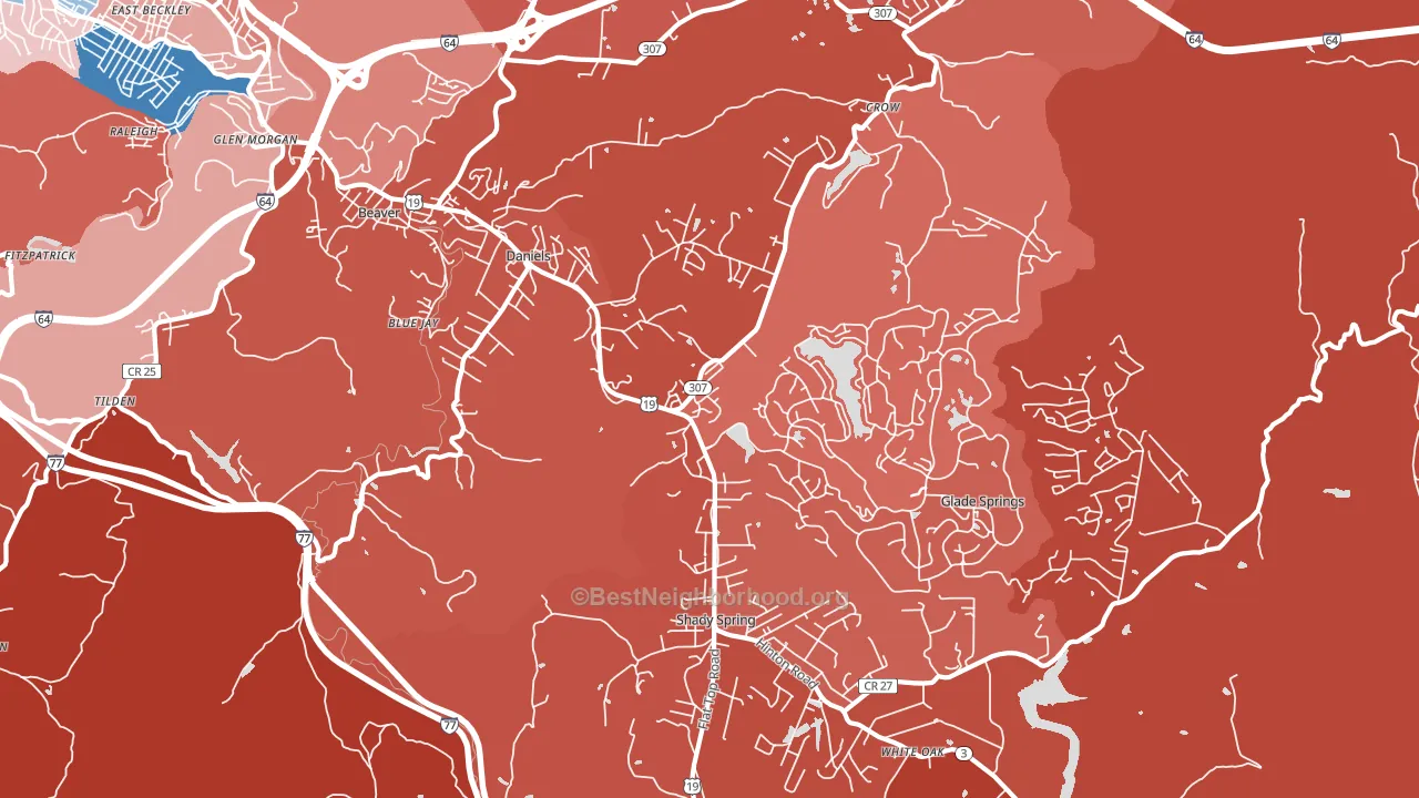 Daniels, WV block-group political-lean map