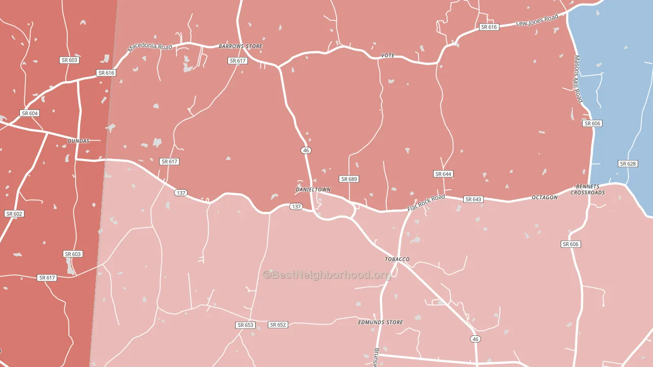 Danieltown, VA block-group political-lean map