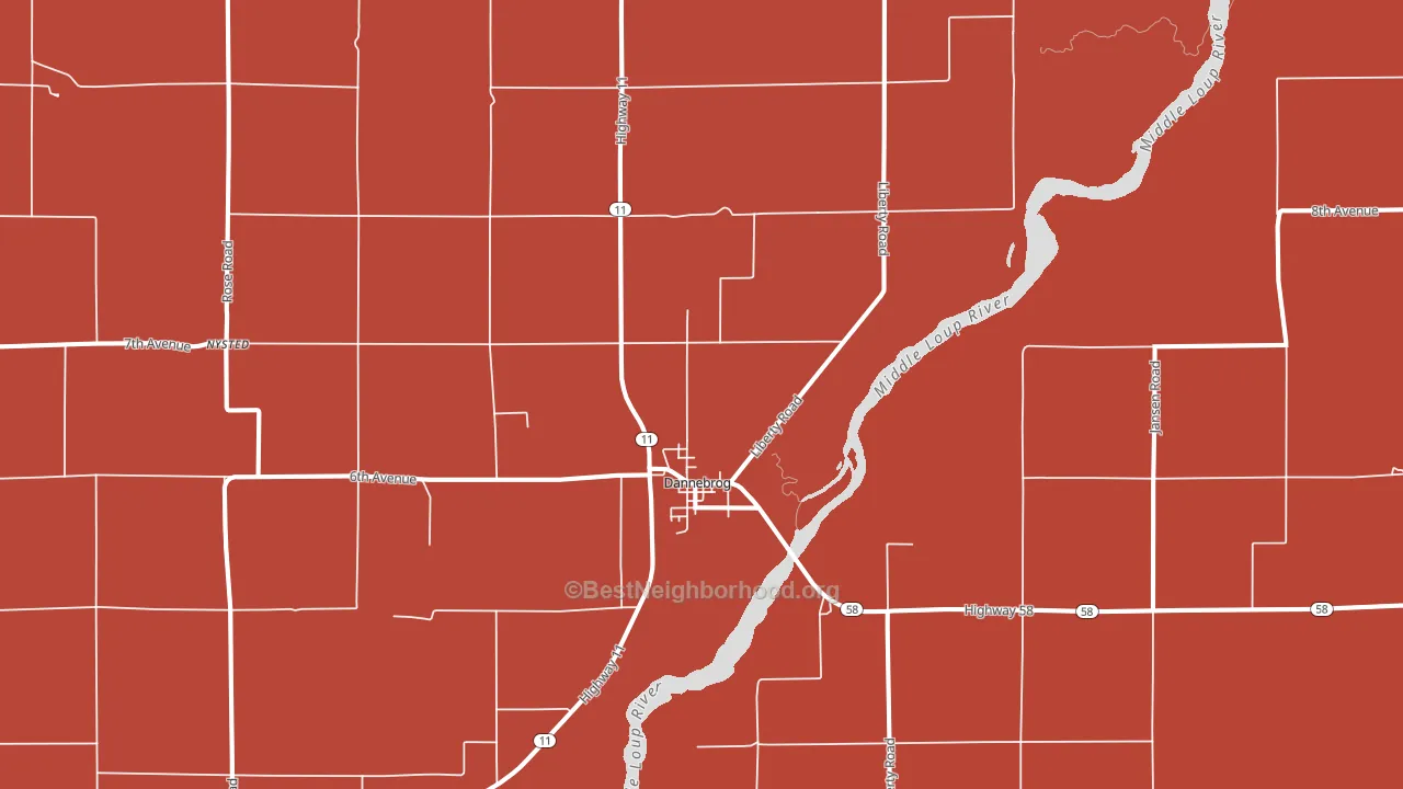 Dannebrog, NE block-group political-lean map