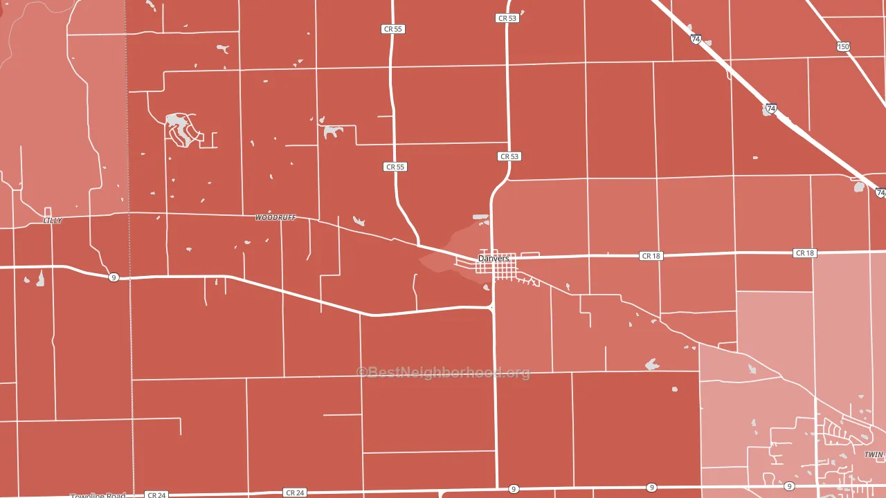 Danvers, IL block-group political-lean map