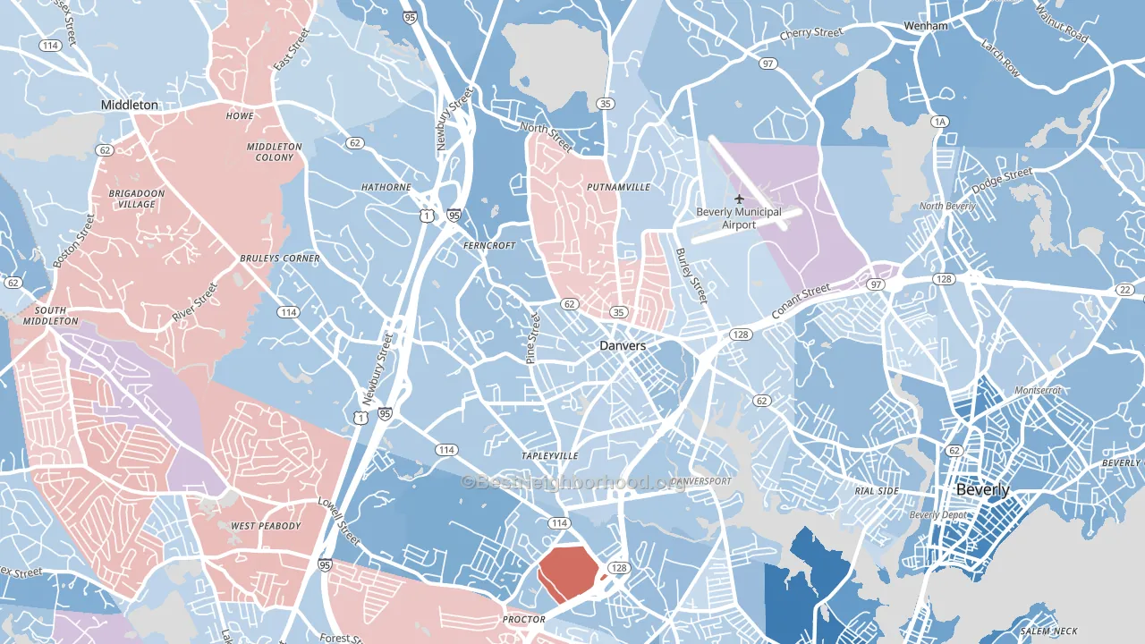 Danvers, MA block-group political-lean map