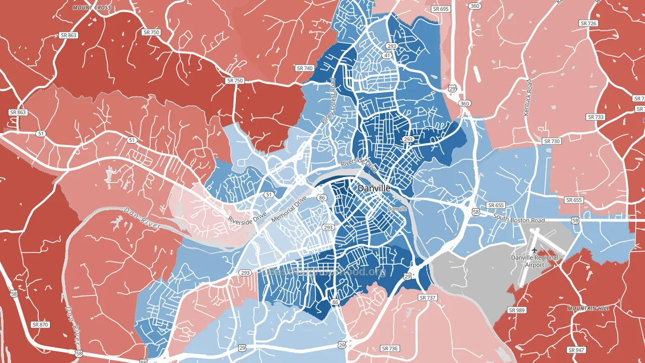 Danville City, VA block-group political-lean map