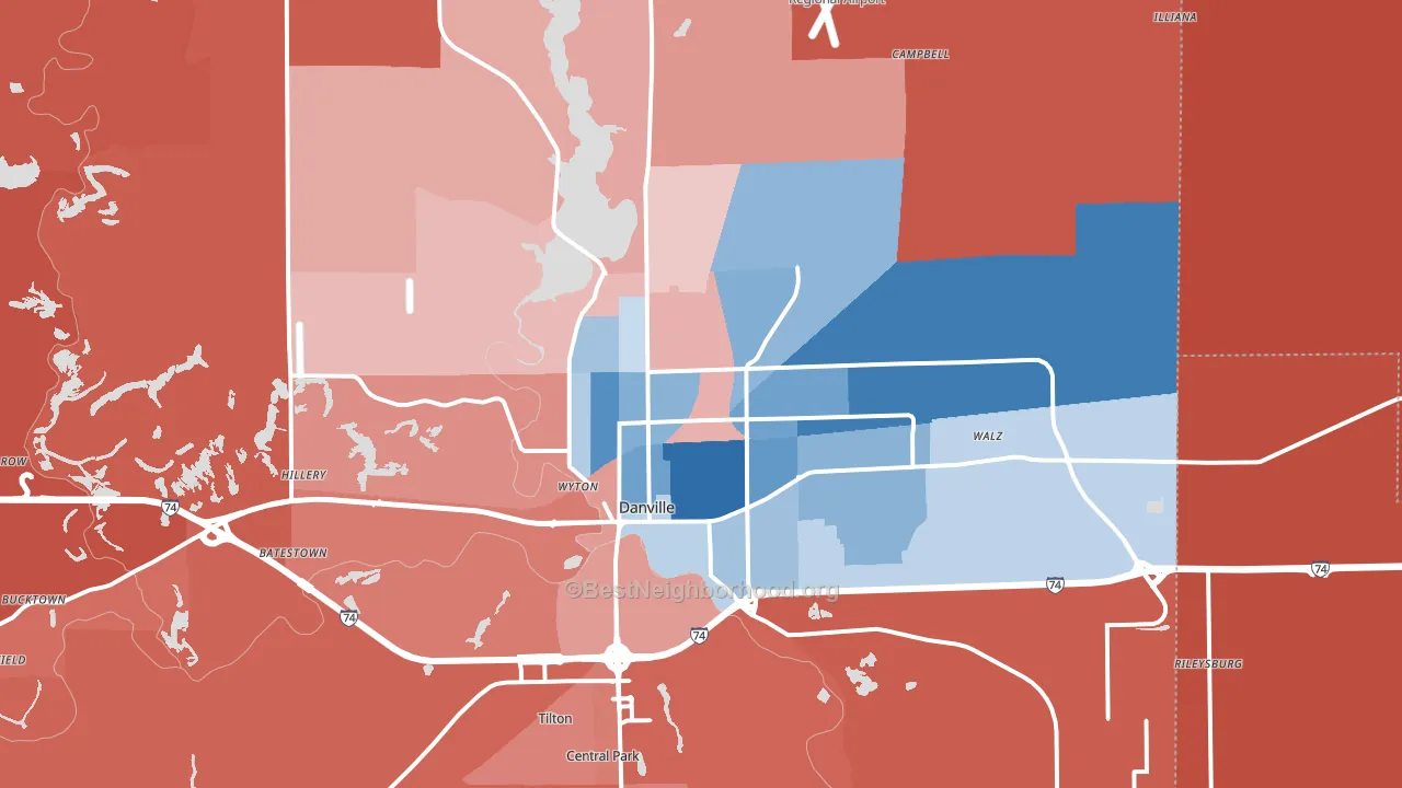 Danville, IL block-group political-lean map