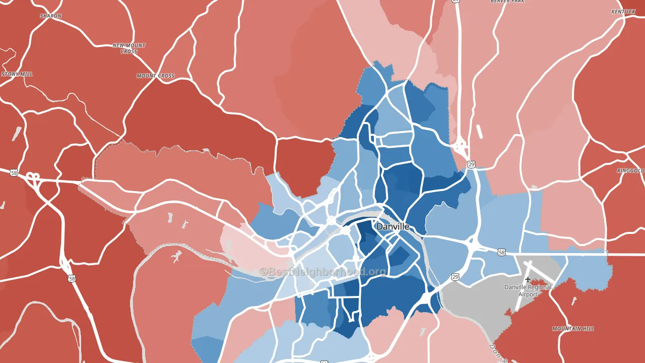 Danville, VA block-group political-lean map