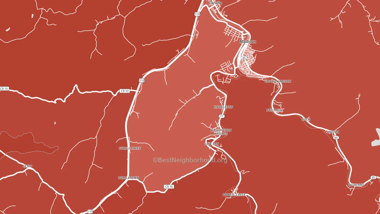 Danville, WV block-group political-lean map