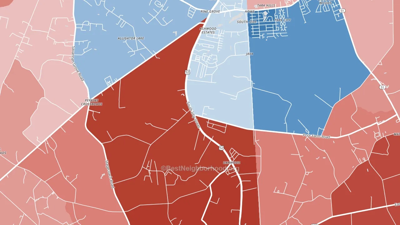 Danwood, SC block-group political-lean map