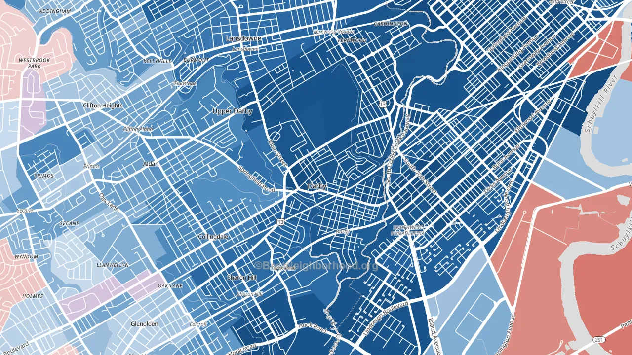 Darby, PA block-group political-lean map