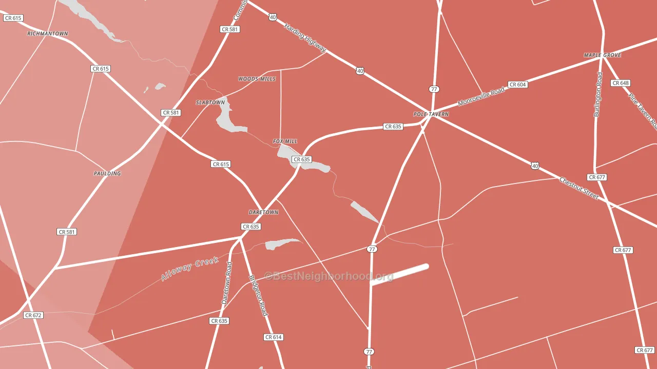 Daretown, NJ block-group political-lean map