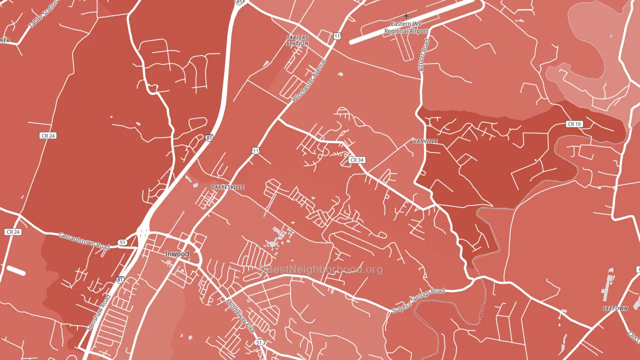 Darkesville, Inwood, WV block-group political-lean map