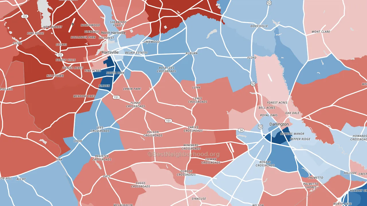 Darlington County, SC block-group political-lean map