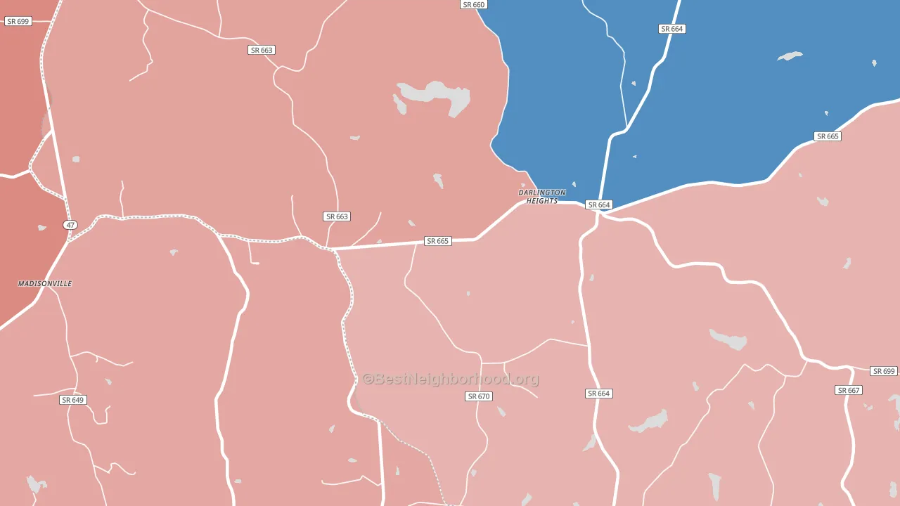 Darlington Heights, VA block-group political-lean map