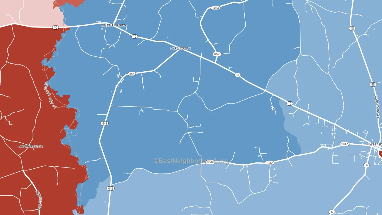 Darlington, LA block-group political-lean map