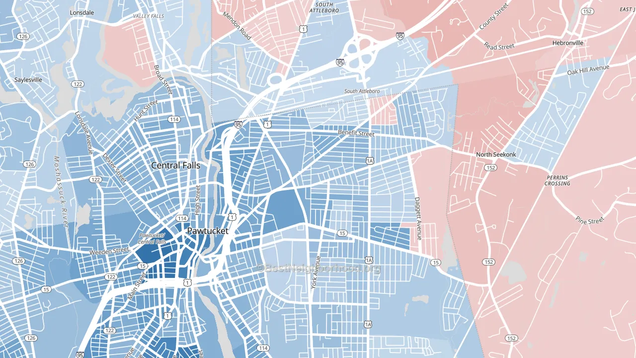 Darlington, Pawtucket, RI block-group political-lean map