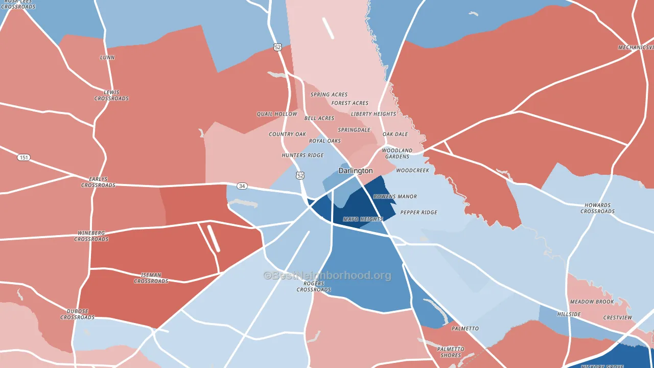 Darlington, SC block-group political-lean map