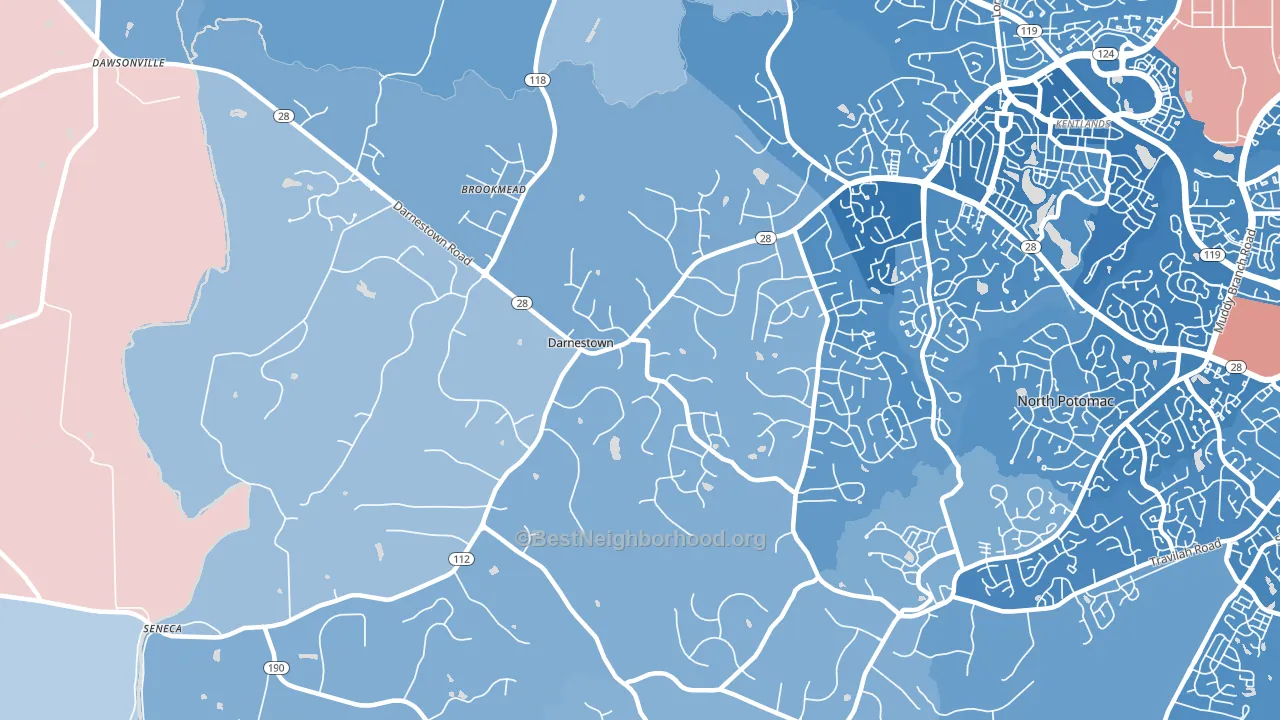 Darnestown, Gaithersburg, MD block-group political-lean map