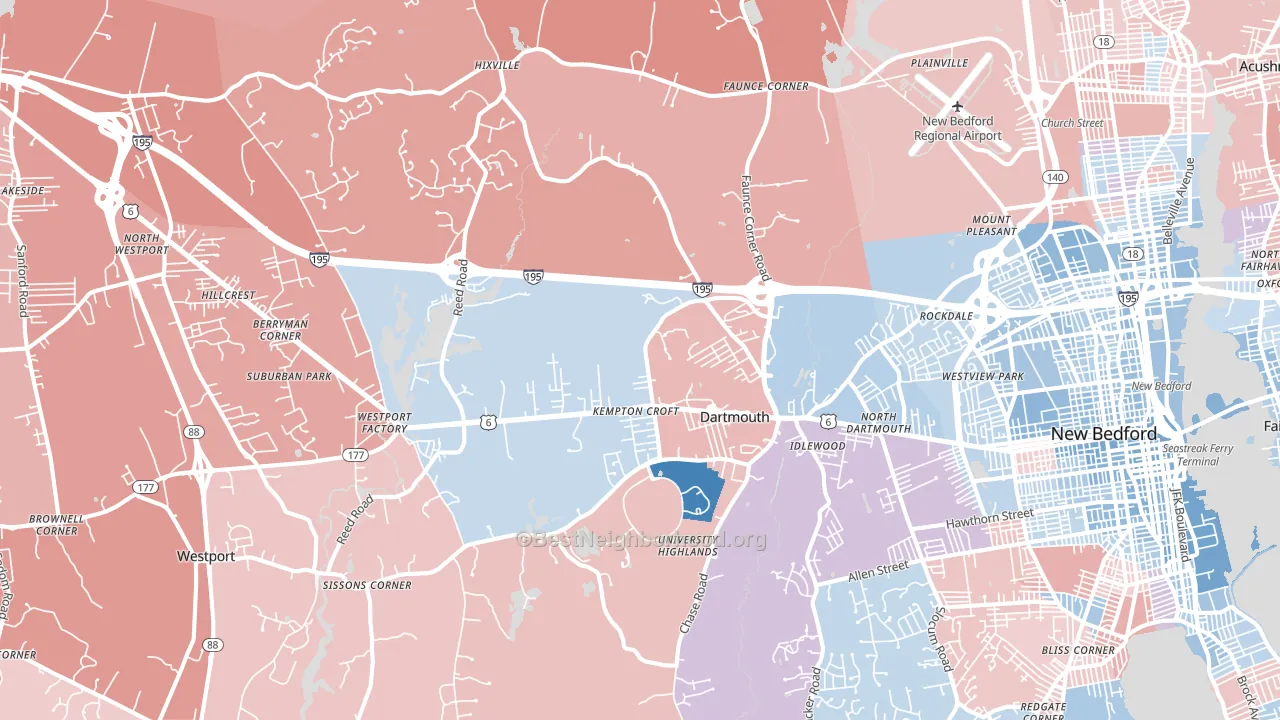 Dartmouth, MA block-group political-lean map