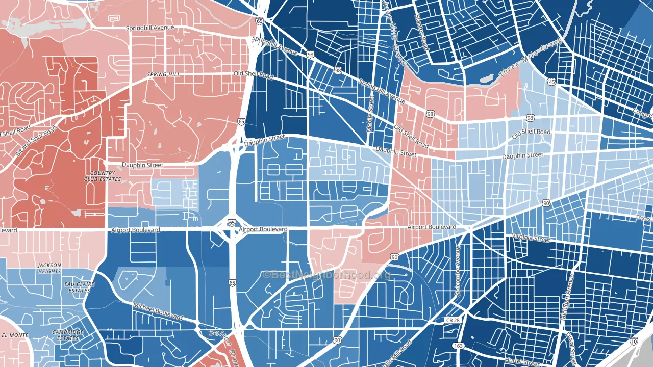 Dauphin Acres, Mobile, AL block-group political-lean map
