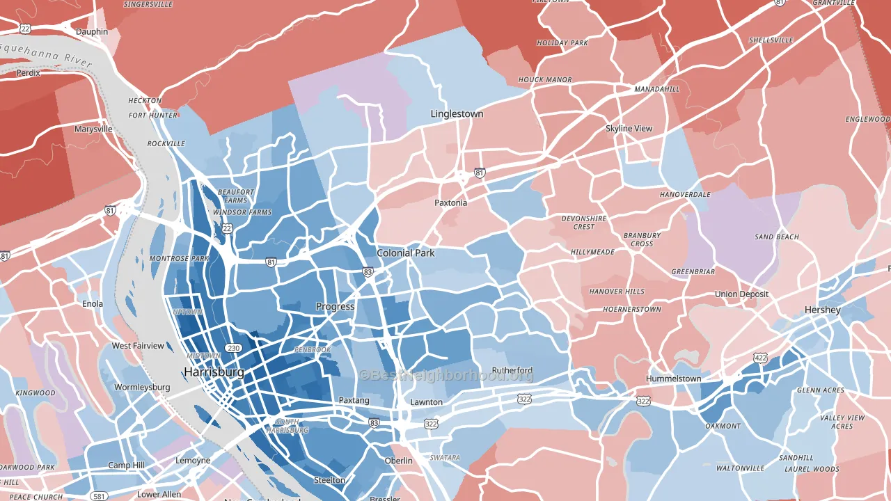 Dauphin County, PA block-group political-lean map
