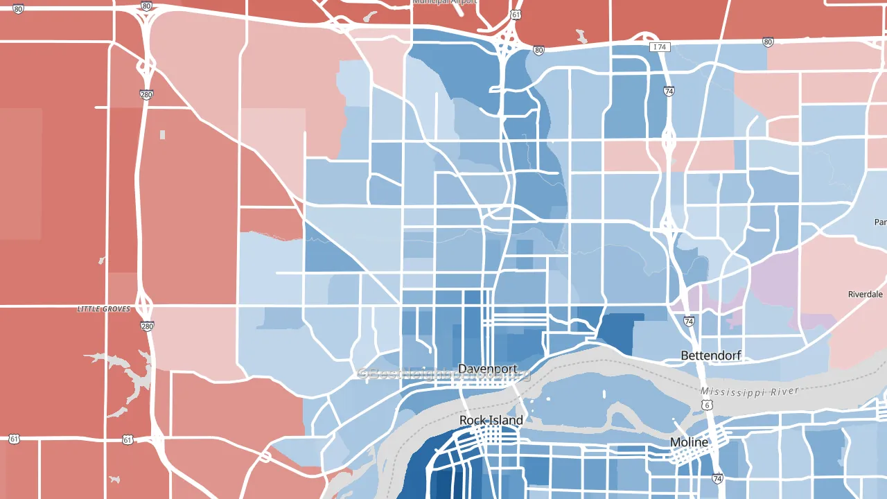 Davenport, IA block-group political-lean map