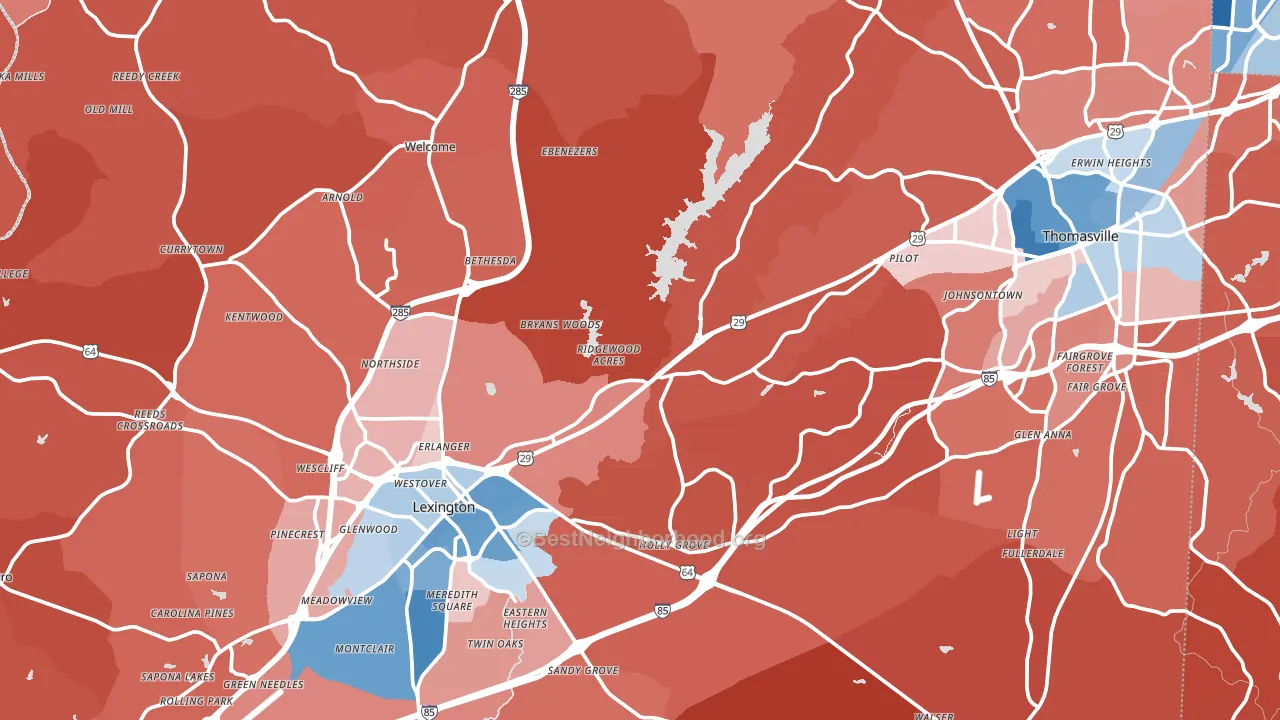 Davidson County, NC block-group political-lean map