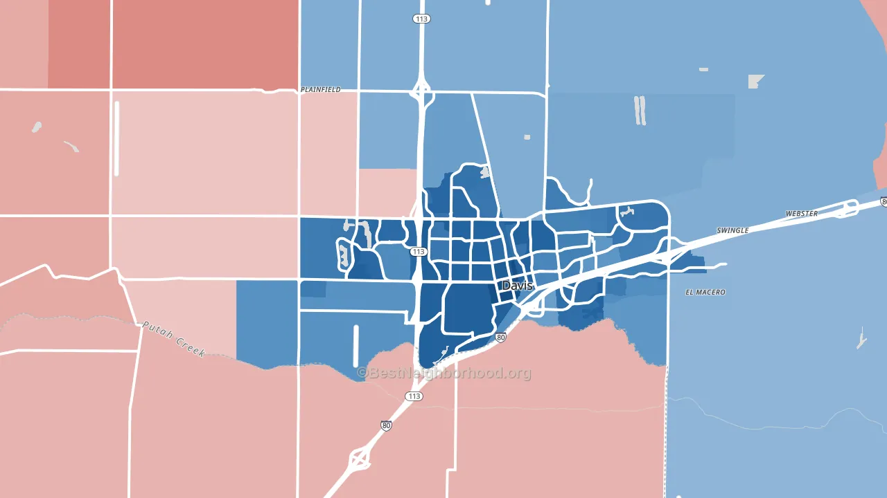 Davis, CA block-group political-lean map
