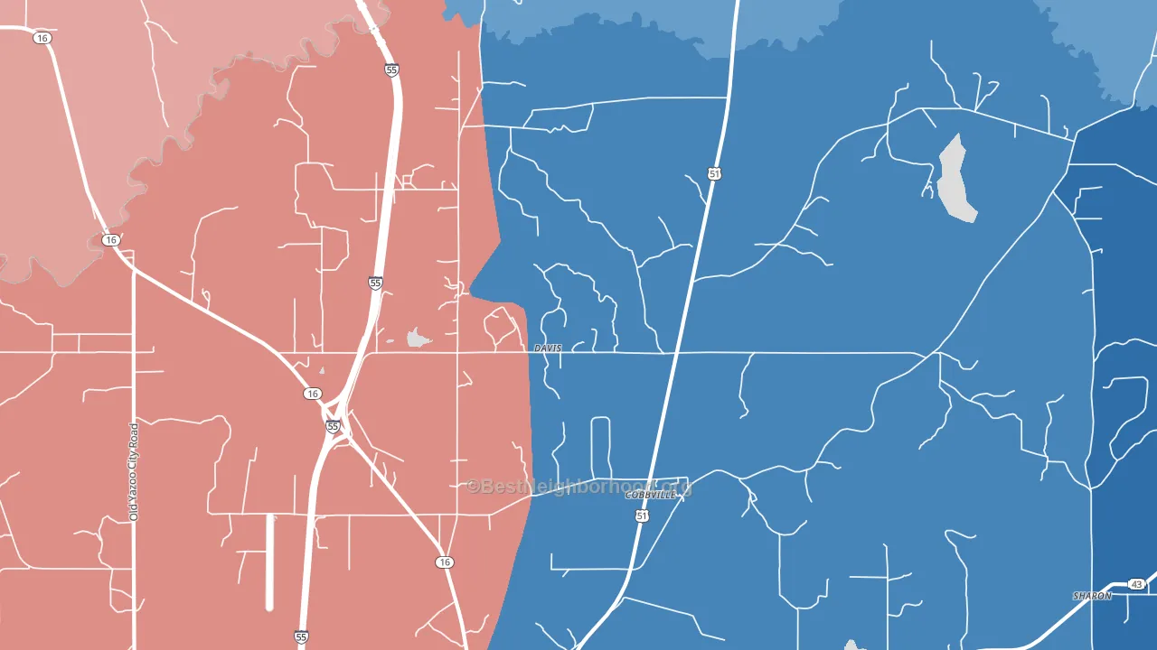 Davis, MS block-group political-lean map