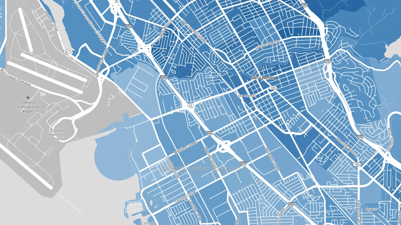 Davis Tract, San Leandro, CA block-group political-lean map