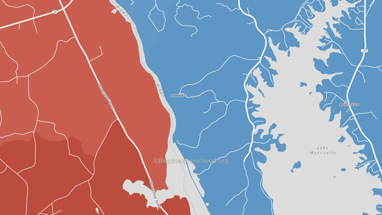 Dawkins, SC block-group political-lean map
