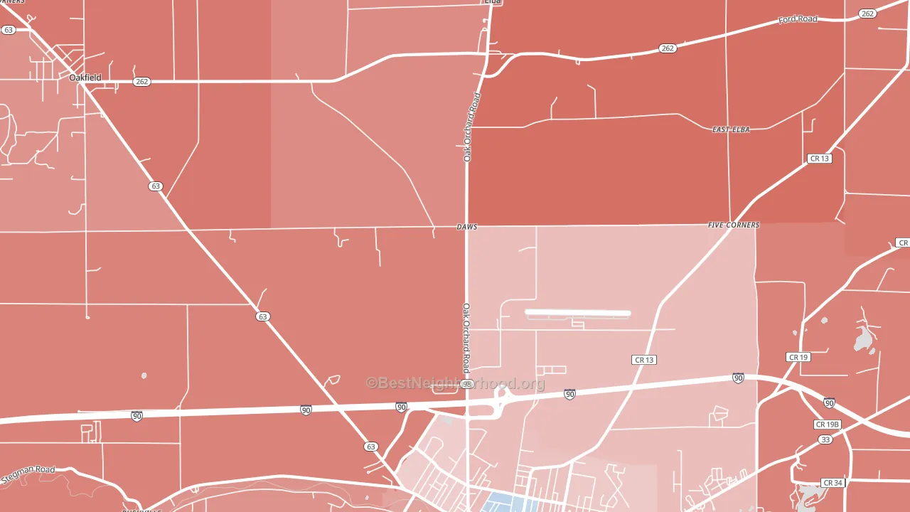 Daws, NY block-group political-lean map