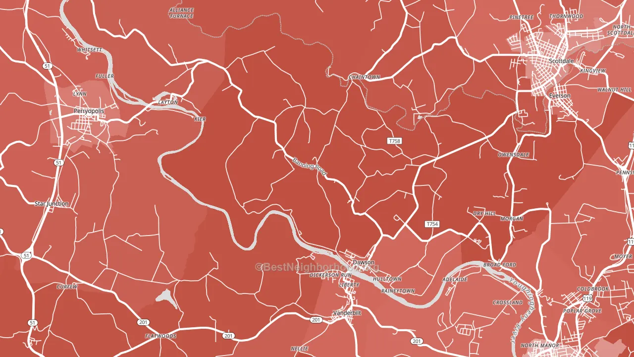 Dawson, PA block-group political-lean map