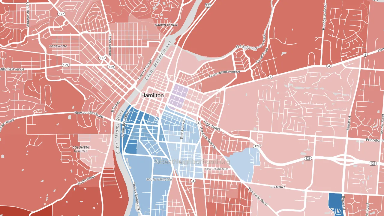 Dayton-Campbell Historic District, Hamilton, OH block-group political-lean map