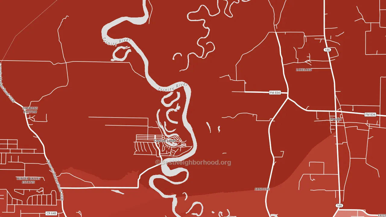 Dayton Lakes, TX block-group political-lean map