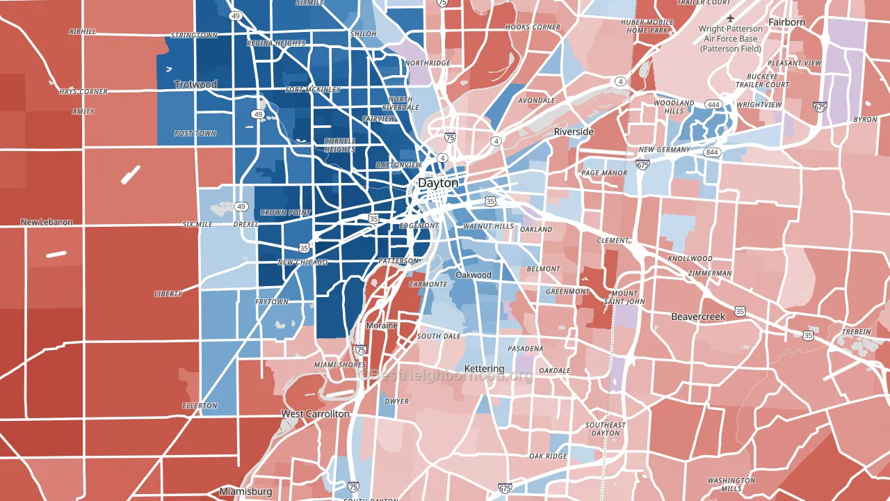 Dayton, OH block-group political-lean map