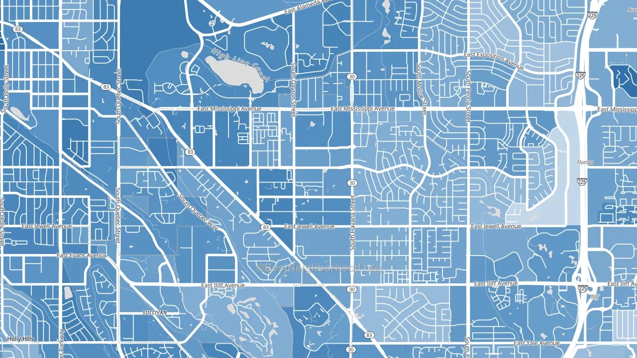 Dayton Triangle, Aurora, CO block-group political-lean map